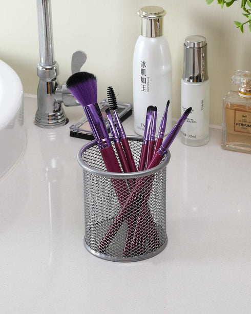 EasyPAG Pencil Holder Mesh Pen Cup Marker Holder Makeup Brush Holders for Home, School & Office, 2 Pack, Silver...
