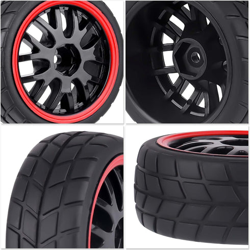 HobbyPark 12mm Hex PreGlued 1/10 RC Touring Car Wheels and Tires 1.02" 26mm Wide, 2.55" Tall Soft Rubber for Tamiya HPI Traxxas Redcat Kyosho Brus...