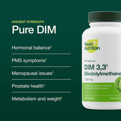 DIM Supplement 500mg - Diindolylmethane for Estrogen Metabolism, Hormonal Health, Acne & Antioxidant Support – Vegan, Non GMO, Gluten-free - 90 Ca...