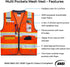 Reflective Safety Vest Orange Mesh, High Visibility Vest with Pockets and Zipper, Padded Neck, Construction Work Vest ANSI Class 2, Orange with Ye...
