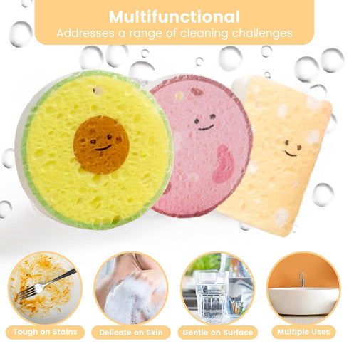 Cellulose Compressed Eco-Sponge 5 Pack- Avocado Sandwich Set |Standard Size| Plastic-Free & Made of All-Natural Wood Pulp | Showering, Dishwashing...
