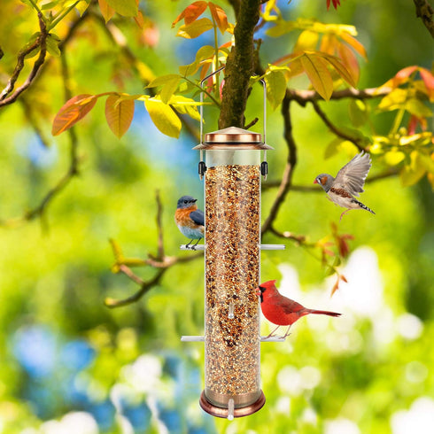 MIXXIDEA Finch Bird Feeder Hanging Metal Thistle Seed Feeder with 8 Feeding Ports Nyger Seed Feeder, Goldfinch Feeder for Outdoors Garden Copper...