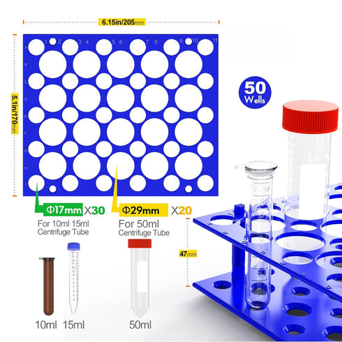 2 Pack 50 Well Centrifuge Tube Rack for 10ml/15ml/50ml Large Size Scientific Laboratory Plastic Tube Rack Holder Detachable Lab Test Tube Rack Ora...
