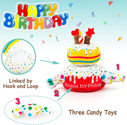 Dog Birthday Toy, Dog Birthday Cake Toy, Dog Birthday Gifts, Squeaky Plush Birthday Dog Toys for Small Medium and Large Dogs...