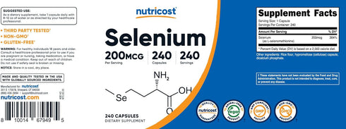 Nutricost Selenium 200mcg, 240 Vegetarian Capsules, Non-GMO, Gluten Free L-Selenomethionine...
