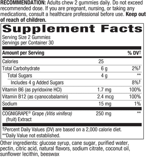 Nature's Way Brain Fuel, Supports Memory and Concentration*, Clinically Studied Cognigrape®, 60 Gummies, Grape Flavored...