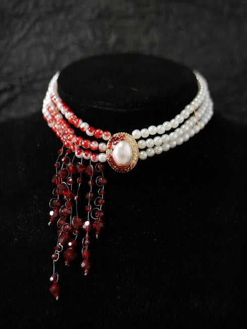 Dripping Blood Necklace,Man-made Pearls Choker Halloween Party Beads Necklace Vampire Witch Party Costume...