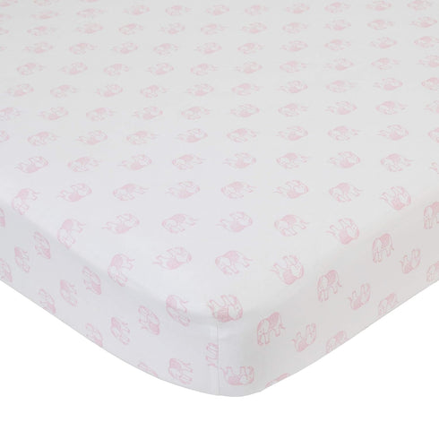 NoJo Serendipity - Pink Elephant Print 100% Cotton Fitted Crib Sheet, White, Pink...
