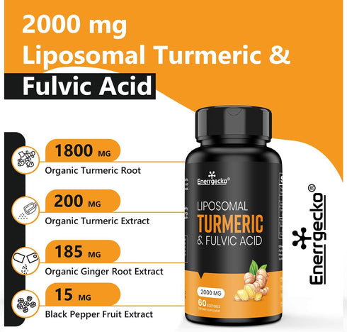 2000 mg Liposomal Turmeric Curcumin with Black Pepper & Ginger for Superior Absorption with Fulvic Acid and Humic Acid (60 Count (Pack of 1))...