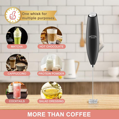Powerful Milk Frother with Double Whisk, Handheld Electric Foam Maker, Hand Mixer Wand, Portable Mini Blender Foamer Stirrer for Coffee, Latte, Ma...