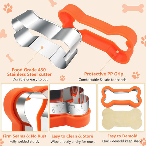Dog Cookie Cutters Set 3 Piece -3 Different Sizes Of Dog, Bone, and Paw Print Cookie Mold Dog Bone Cutters Stainless Steel Shaped Cutters for Home...