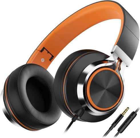 Kids Headphones, Headphones Wired with Microphone and Volume Control Folding Stereo Corded On-Ear 3.5mm Headset for Boys Girl Cellphones Tablets C...