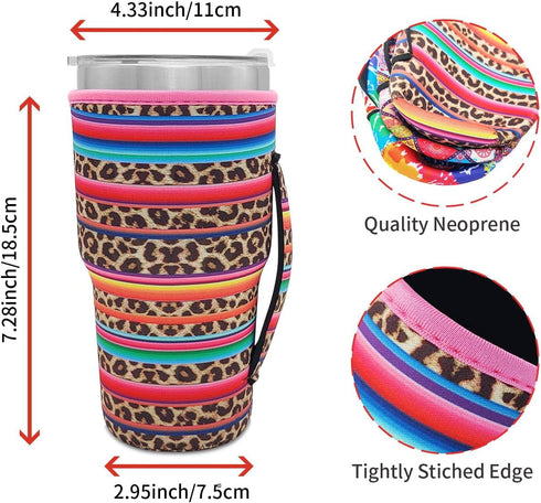 Reusable Iced Coffee Cup Sleeve Neoprene Insulated Sleeves Cup Holder with handle Idea for 30oz - 32oz Tumbler Cups, protein shake bottles (Only C...