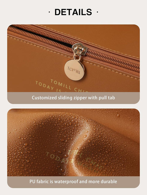 Travel Makeup Bag, Large Capacity Travel Cosmetic Bag for Women, Portable Cosmetic Pouch PU Leather Waterproof Open Flat Travel Toiletry Bag Make ...