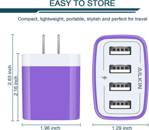 Wall Charger, USB Charger Adapter, AILKIN 4.8A 4Multi Port Fast Charging Station Power Base Block Plug Cube Brick for iPhone, iPad, Samsung Galaxy...