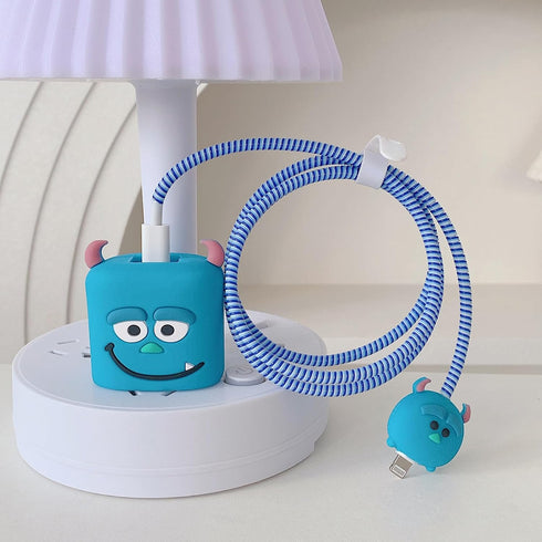 ZOSTLAND Cute Cartoon Blue Monster DIY Protector Data Cable 18W 20W USB Charger Line Earphone Wire Saver Organizer Compatible with iPhone 11 12 13...