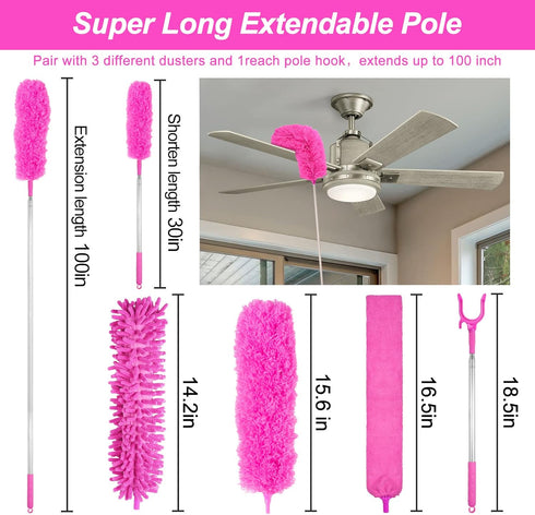 15PCS Microfiber Feather Duster Set Bendable & Washable with 100-inch Extension Pole Dusters for Cleaning High Ceiling Fan, Blinds, Cars, Furnitur...