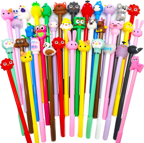 30Pcs Cute Cartoon Gel Black Ink Pens,Random Kawaii Writing Pens,Assorted Styles Pens for School Office Home Student Kids Present...