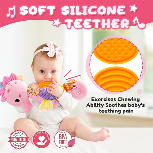 Baby Toys 0 to 12 Months, Musical Stuffed Animal Activity Soft Toys with Multi-Sensory Crinkle, Rattle and Textures,Infant Tummy Time Toys for New...
