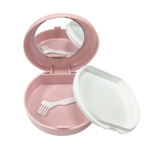 Denture Bath Case Cup for Travel Cleaning, with Mirror Double-Deck Dental Braces Kit False Teeth Storage Box for Cleaning of Dentures, Retainer, C...