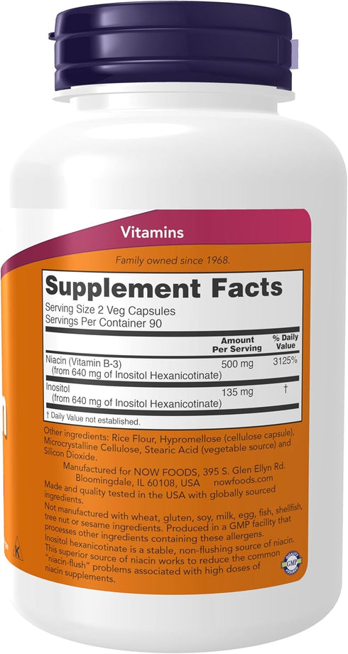 NOW Supplements, Niacin (Vitamin B-3) 250 mg, Flush-Free, Nutritional Health, 180 Veg Capsules...