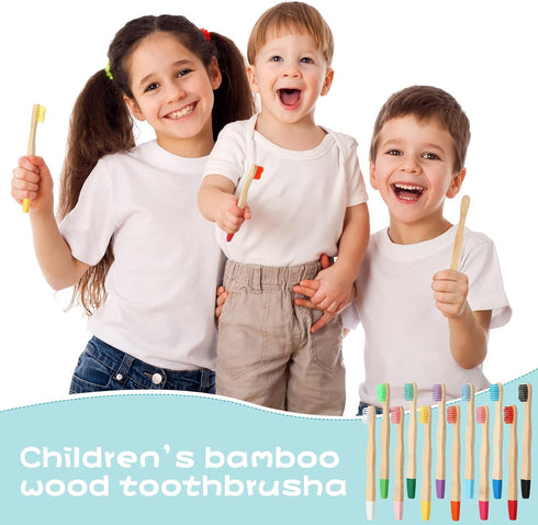 24 Pcs Kids Bamboo Toothbrushes Soft Bristles BPA Free Wood Toothbrush Bulk Colorful Wooden Handles Children's Toothbrush for Toddler Home Travel ...
