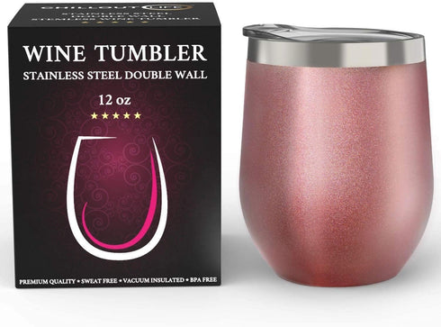 CHILLOUT LIFE 12 oz Stainless Steel Tumbler with Lid & Gift Box | Wine Tumbler Double Wall Vacuum Insulated Travel Tumbler Cup for Coffee, Wine, C...
