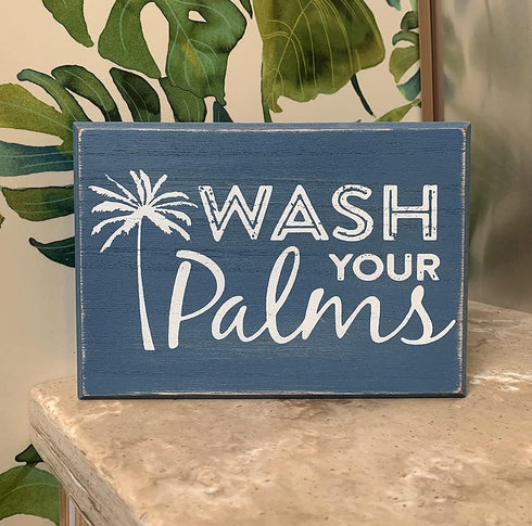 Sukha Home Wash Your Palms Wood Bathroom Sign, Palm Tree Decor, Beach Themed Bathroom Decor, Beachy Decorations Home Decor, Coastal Shelf or Wall ...