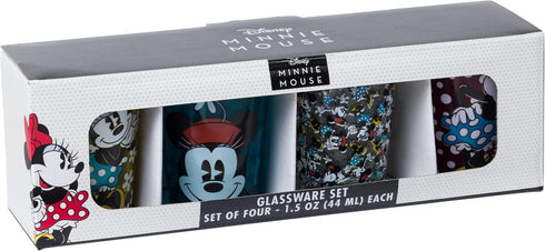 Silver Buffalo Disney Vintage Minnie Mouse 4 Pack Mini Glasses Set, 1.5 Ounce...