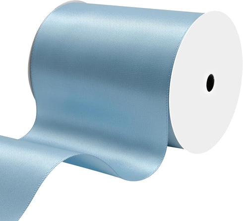 Blue Dusty Satin Ribbon 4 Inch x 15 Yards Double Face Wide Large Silk Satin Ribbon for Wedding, Ceremony Kit Decoration, Chair Sash, Gift Wrapping...