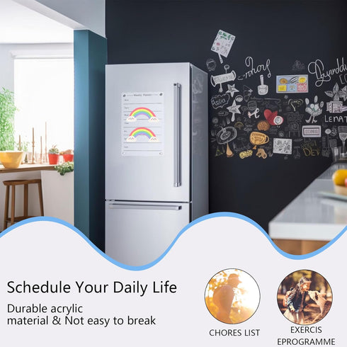 Acrylic Magnetic Dry Erase Board for Fridge, 13x9" Clear Acrylic Dry Erase Calendar Board for Refrigerator, Magnetic Acrylic Board Meal Planner Mo...