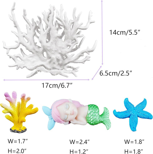 Aquarium Fish Tank Decorations Kit, Artificial Coral+Starfish+Mermaid+Plastic Coral, Betta Fish Tank Decor Ornament Landscape for Fresh...