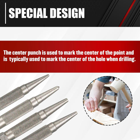 C&T 4-Piece Nail and Punch Set, 1/32, 1/16, 3/32, 1/8Inch, Nail Setter Punch & Center Punch Set, Professional woodworking and carpentry tool kit...
