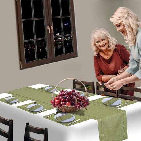 Grelucgo Handcrafted Solid Color Dining Table Runner, Double-Hemstitched (Sage Green, 14 x 72)...
