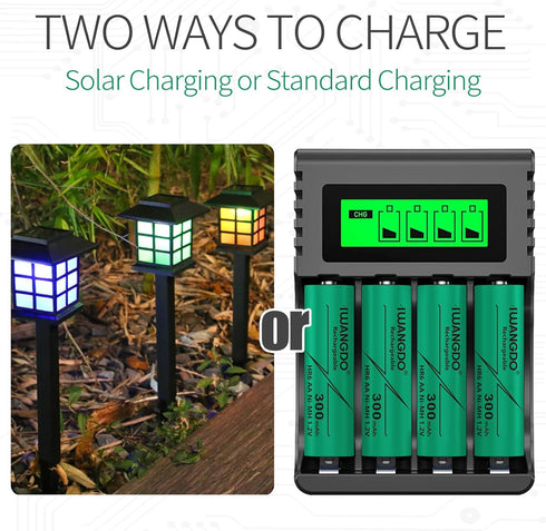 Battery AA HR6 300mAh Ni-MH Rechargeable for Solar Light Outdoor Yarn Light...