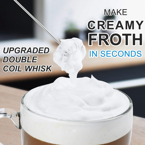 Powerful Milk Frother with Double Whisk, Handheld Electric Foam Maker, Hand Mixer Wand, Portable Mini Blender Foamer Stirrer for Coffee, Latte, Ma...
