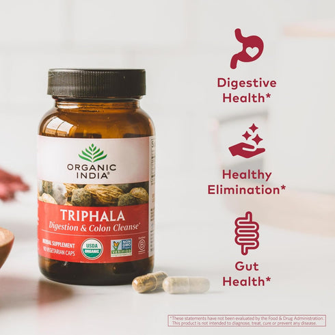 ORGANIC INDIA Triphala Capsules Organic - Herbal Supplement with Amla, Bibhitaki, Haritaki, Digestion & Colon Support, Immune System Support, Adap...