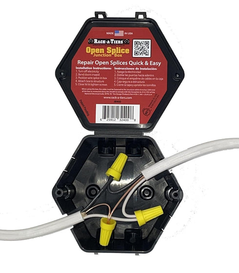 Rack-A-Tiers Open Splice Junction Box (Single), One-Piece Junction Box Splice Box. Repair Open Splices, 5 Second Installation Splice Box, Electric...