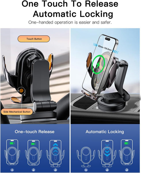 Wireless Car Charger, ESSAGER 15W Fast Charging Car Phone Holder Mount Auto Clamping Cell Phone Stand for iPhone 15 14 13 12 11 Pro Max, Samsung G...