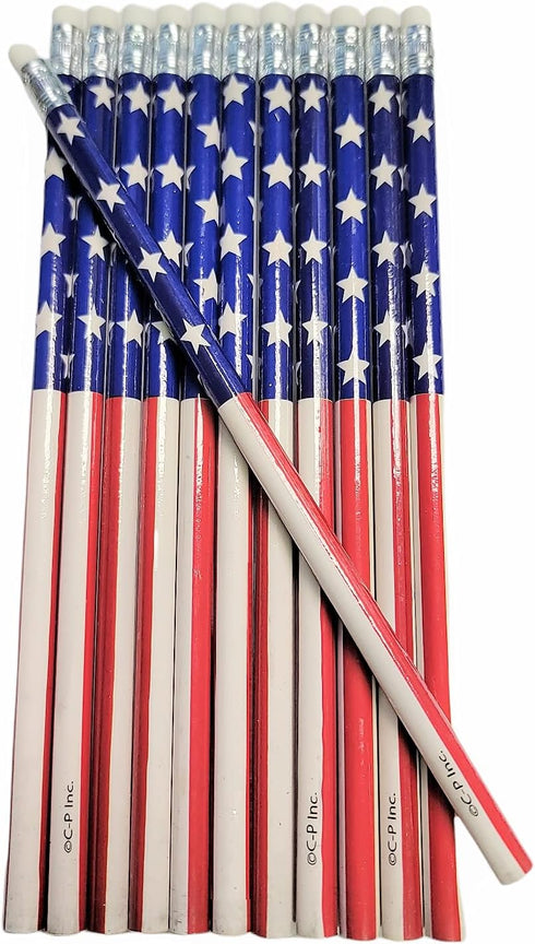 Vintage Look American US Flag #2 Lead Wooden 7.5" Pencils (Patriotic USA) Party Favor Stationery Printed Bones (36)...