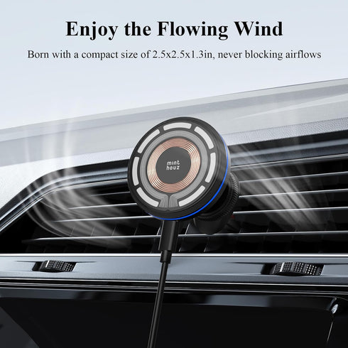Magnetic Wireless Car Charger, Minthouz 15W Magsafe Car Mount Charger Fast Charging for iPhone 15/14/13/12 Series and Other Qi-Certified Phones wi...