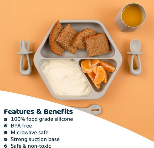 Tiny Twinkle Silicone Suction Baby Plate, Suction Grip Divided Dish for First Foods and Self-Feeding Toddlers, Baby Led Weaning Supplies for Indep...