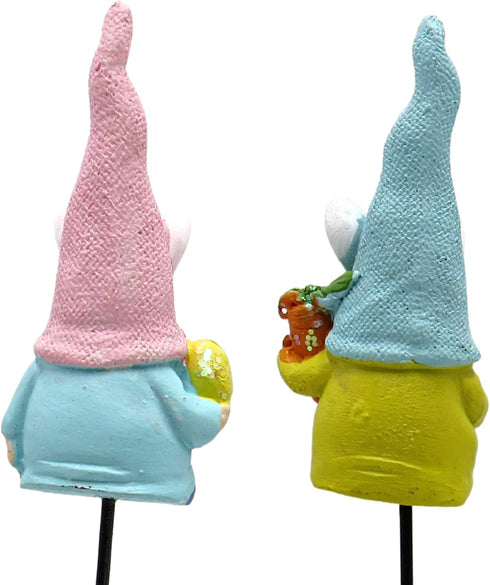 Needzo Miniature Spring Garden Gnome Statue Lawn Picks, Pastel Gnomes with Bunny Ears, Outdoor Home Easter Decorations, Gifts for Gardeners and Ou...