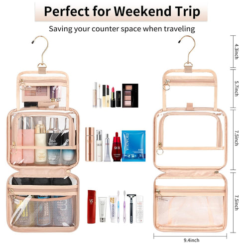 CUBETASTIC Clear Toiletry Bag for Women, Small Travel Bag with 360° Hanging Hook Clear Makeup Bags for Travelling Portable Cosmetic Organizer Case...