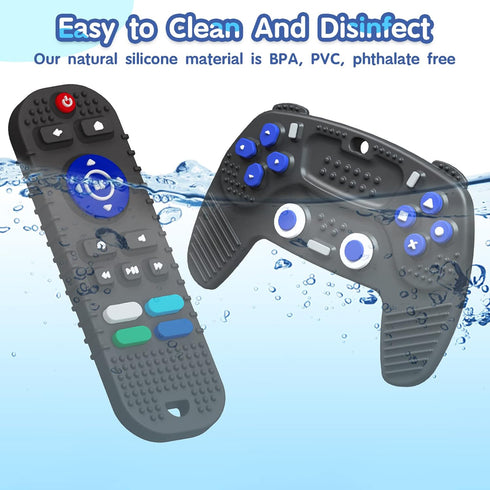 2 Pack Remote Control and Game Controller Teething Toys for Baby 3 Months and Up, Chew Toys for Boys and Girls Gifts (Black)...