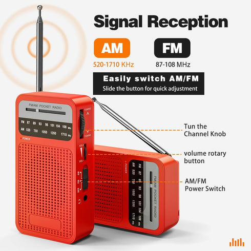 Portable Radio AM FM, Goodes Transistor Radio with Loud Speaker, Headphone Jack, 2AA Battery Operated Radio for Long Range Reception, Pocket Radio...