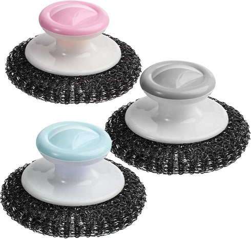 Stainless Steel Scrubber with Handle, Steel Wool Scrubber for Cleaning Dishes, Metal Sponges for Pots, Pans, Grills(3 Pack)...