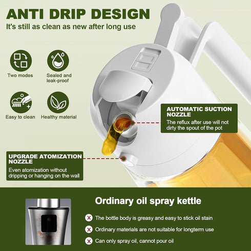 Oil Spray Bottle, 2 in 1 Oil Spray and Oil Container, 470ml/ 16oz Olive Oil Spray Bottle,Cooking Oil Spray Glass for Used for Air Fryer, Baking, G...