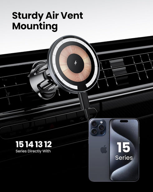 iPhone 15/14/13/12 15W Magnetic Wireless Car Mount Charger, Zinc Alloy, Vent Mount, USB Type C, Fast Charging Car Accessories, Black......
