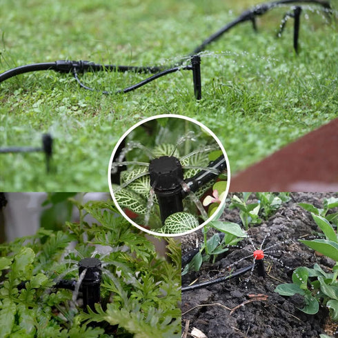 25 Pcs Drip Irrigation Emitters, Adjustable Flow 0-18 GPH Irrigation Drippers with Stake, 360 Degree Flow Sprinkler Head, Micro Sprinkler for Gard...